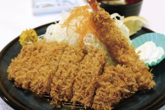 ロースと海老フライの相盛り定食